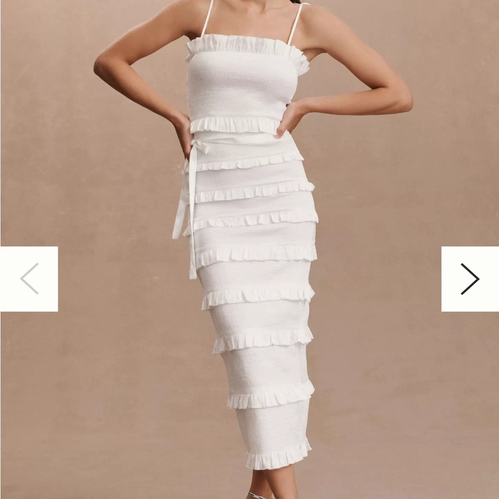 V Chapman Lily Ruched & Ruffled Stretch Midi Dress (Worn Once)